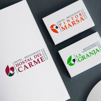 Diseño de branding, logotipos para Hostal del Carme, Hotel Pintor Marsà, Restaurant la Granja